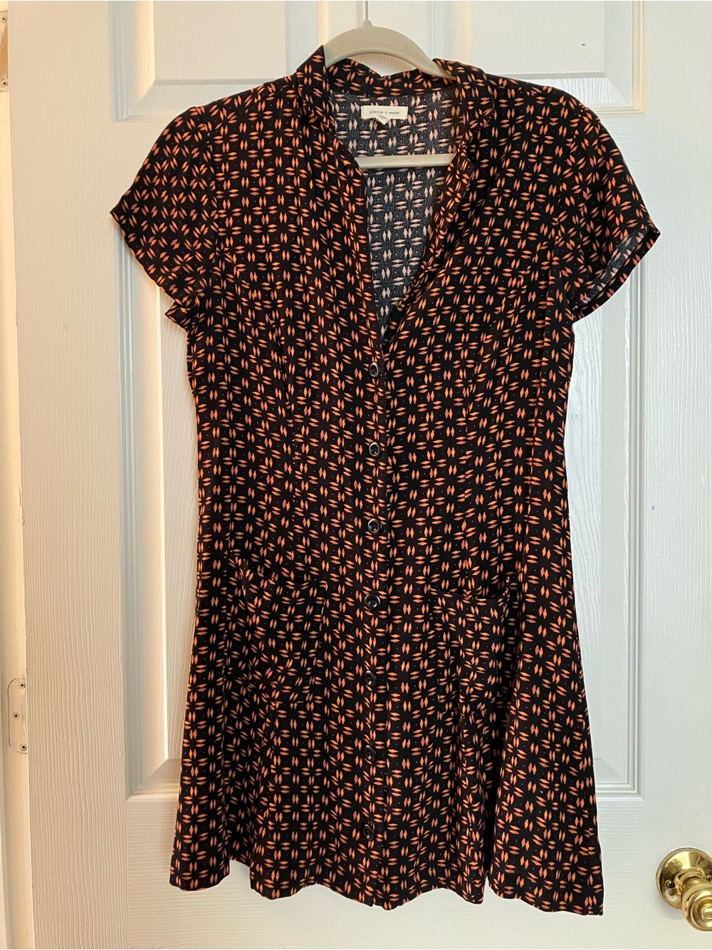 Black and Coral Printed Button-Front Women's Dress